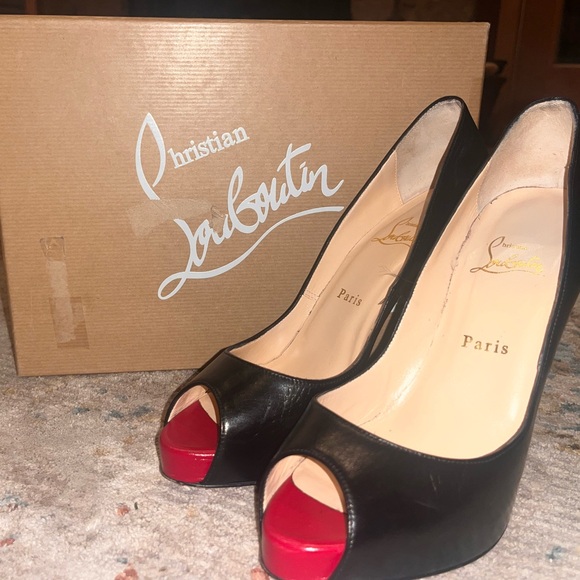 Christian Louboutin Very Prive 120 KID Black/Red Heels - Picture 2 of 13